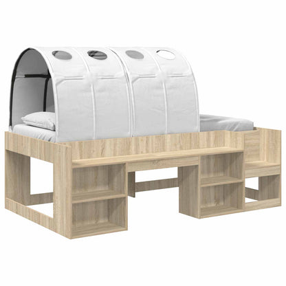 Hoge Bedframe voor Kinderen met Opslag 3 st Sonoma eiken en wit