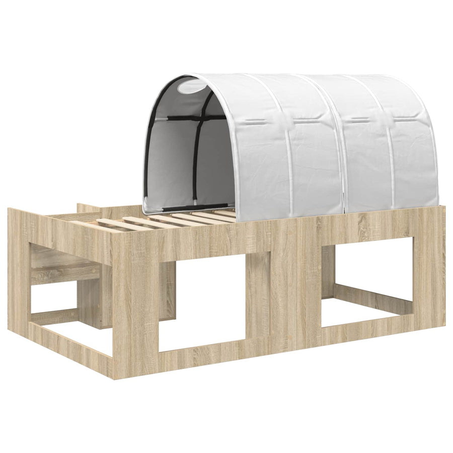 Hoge Bedframe voor Kinderen met Opslag 3 st Sonoma eiken en wit