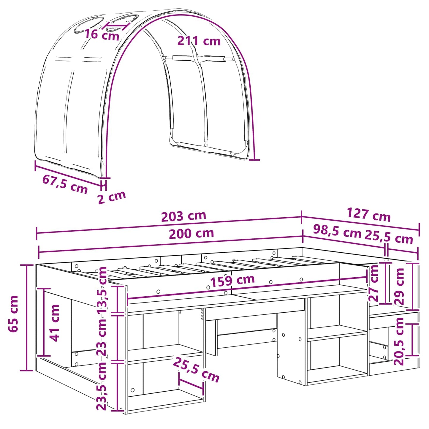 Bedframe met tunnel 3 pcs Wit en Blauw Geconstrueerd hout