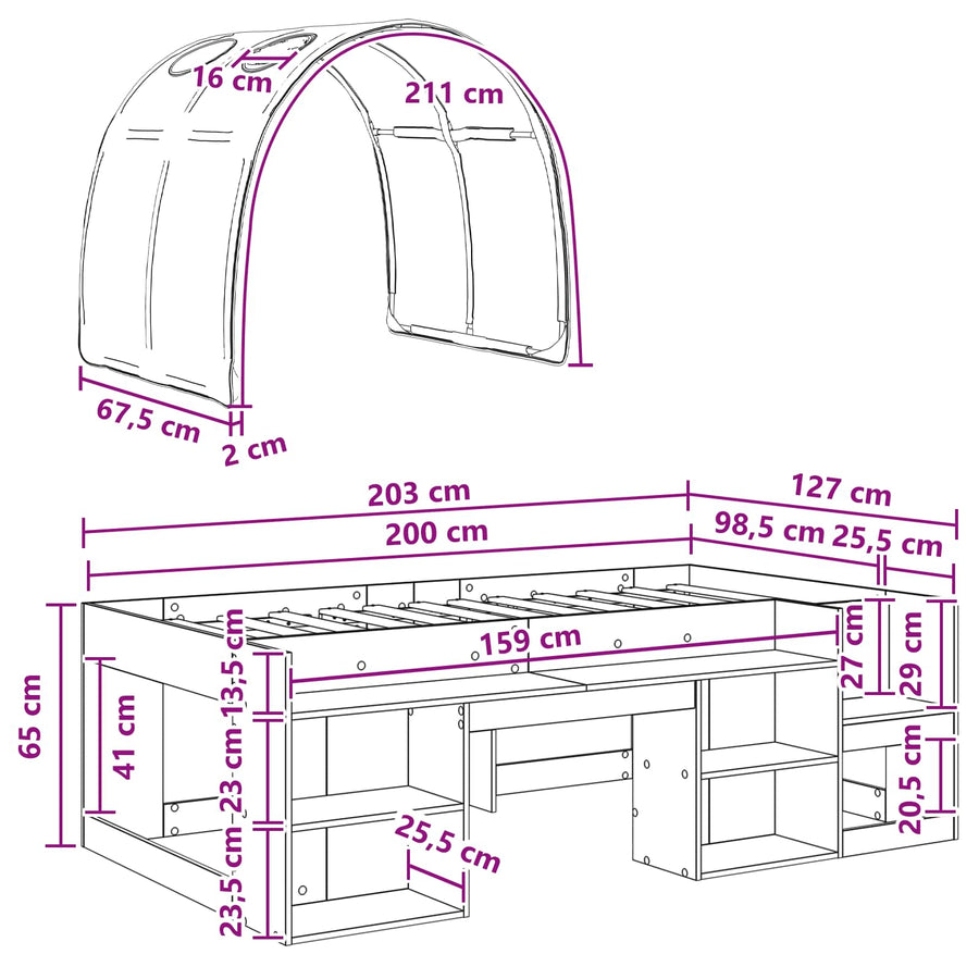 Bedframe met tunnel 3 pcs Wit en Blauw Geconstrueerd hout