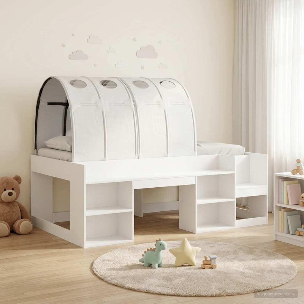 Bedframe met tunnel met plank 3 pcs Wit Geconstrueerd hout