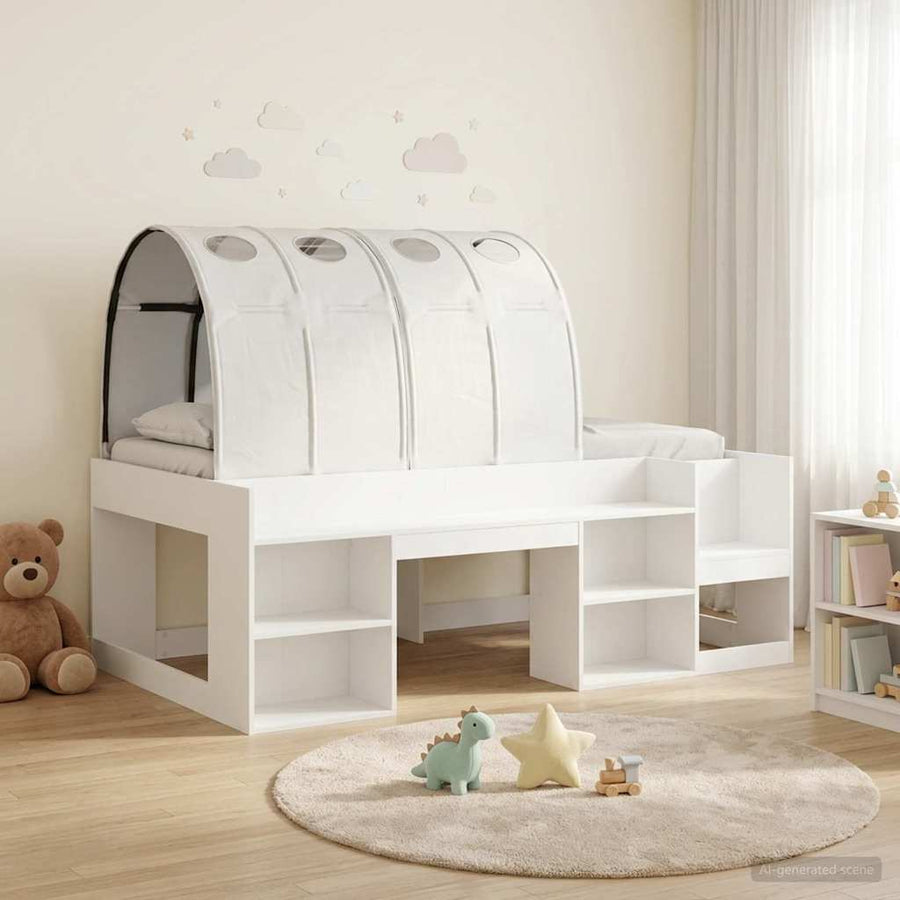 Bedframe met tunnel met plank 3 pcs Wit Geconstrueerd hout