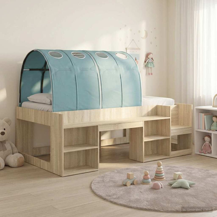 Bedframe met tunnel met plank 3 st Sonoma eiken en lichtblauw