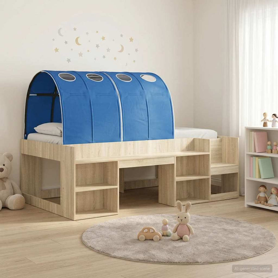 Bedframe met tunnel met plank 3 st Sonoma eiken en blauw