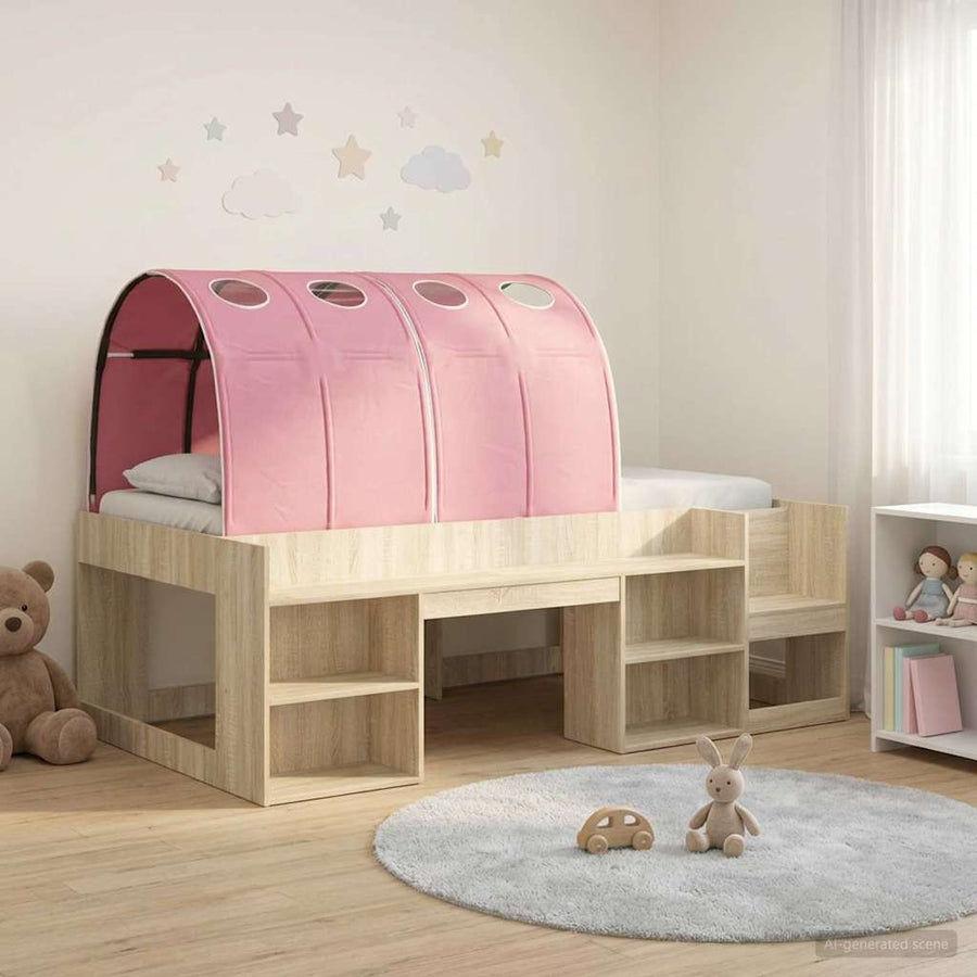 Bedframe met tunnel met plank 3 st Sonoma eiken en roze