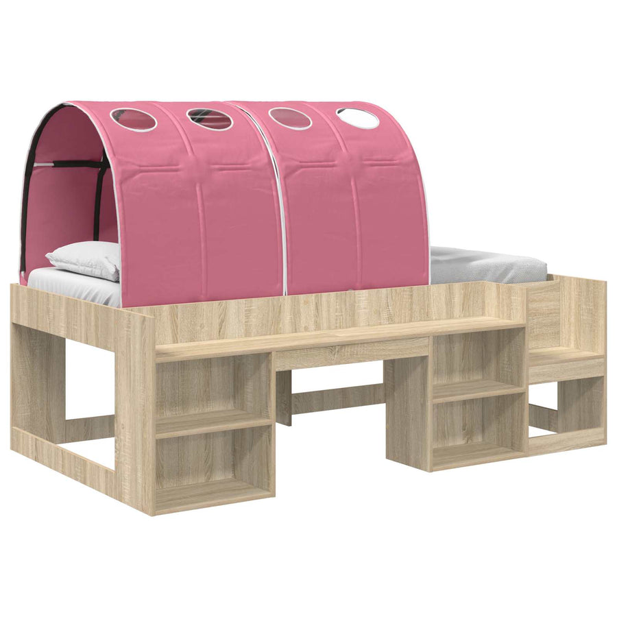 Bedframe met tunnel met plank 3 st Sonoma eiken en roze