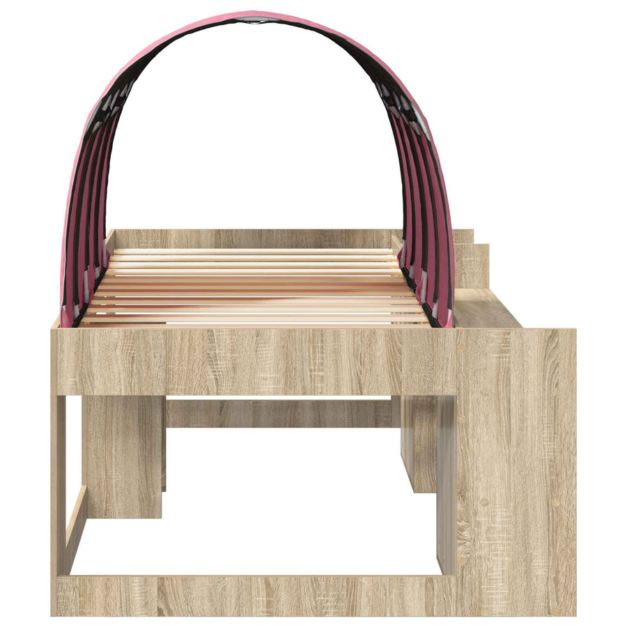 Bedframe met tunnel met plank 3 st Sonoma eiken en roze