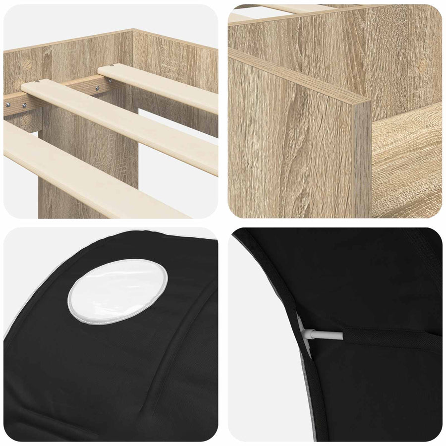Bedframe met tunnel met plank 3 st Sonoma Eiken en Zwart
