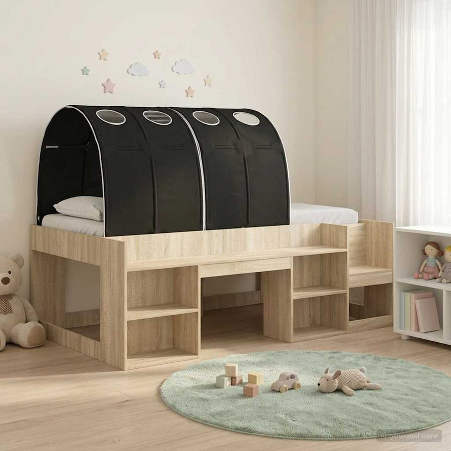 Bedframe met tunnel met plank 3 st Sonoma Eiken en Zwart