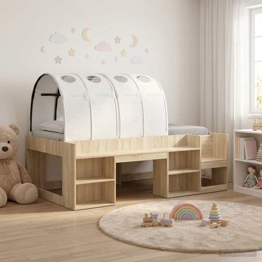 Bedframe met tunnel 3 st Sonoma eiken en wit Geconstrueerd hout
