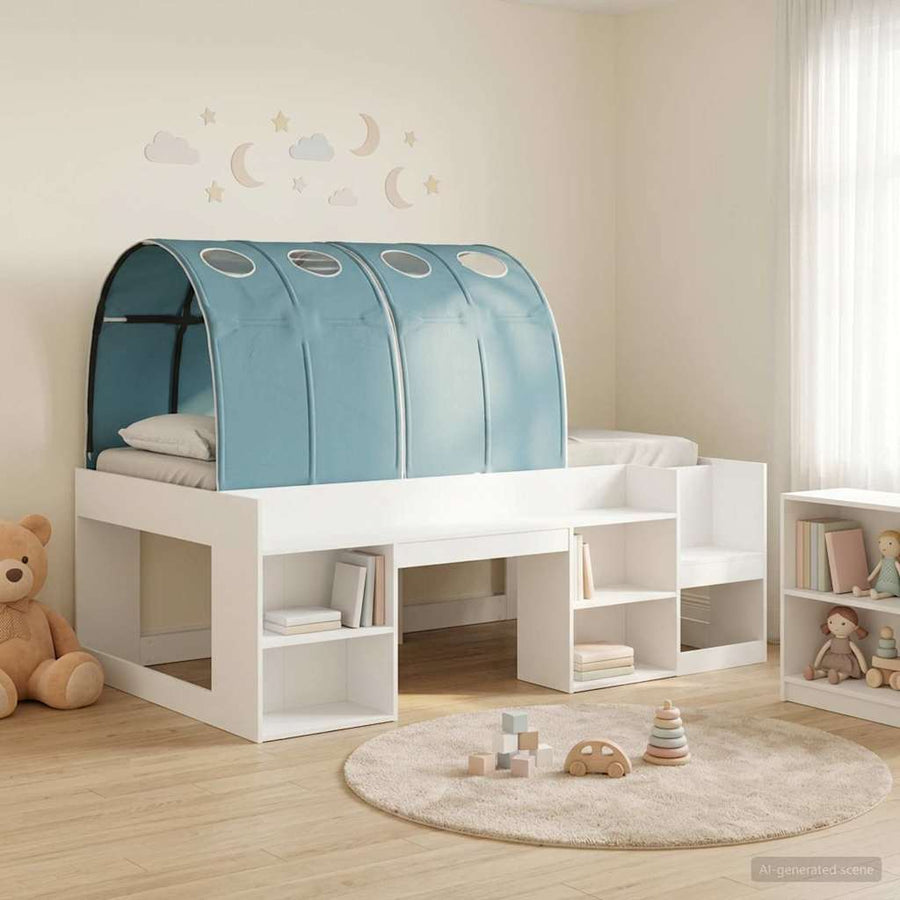 Bedframe met tunnel 3 pcs Wit en Lichtblauw Bewerkt hout