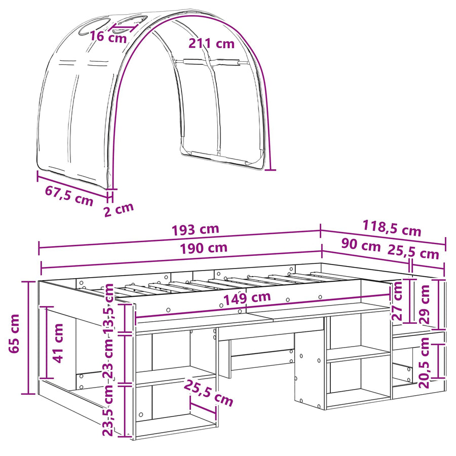 Bedframe met tunnel 3 pcs Wit en Lichtblauw Bewerkt hout