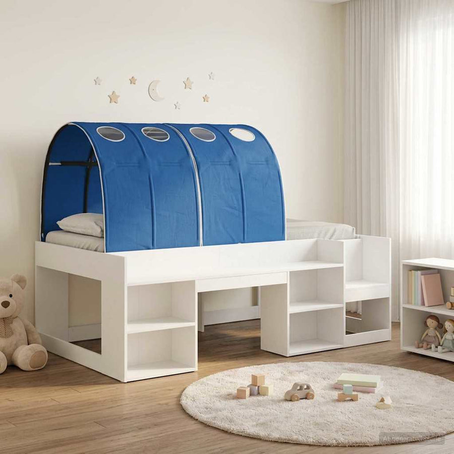 Bedframe met tunnel met plank 3 pcs Wit en Blauw Bewerkt hout