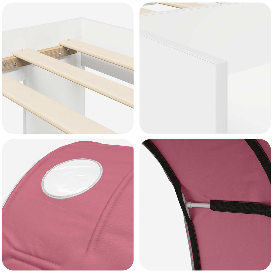 Bedframe met tunnel met plank 3 pcs Wit en Roze Bewerkt hout