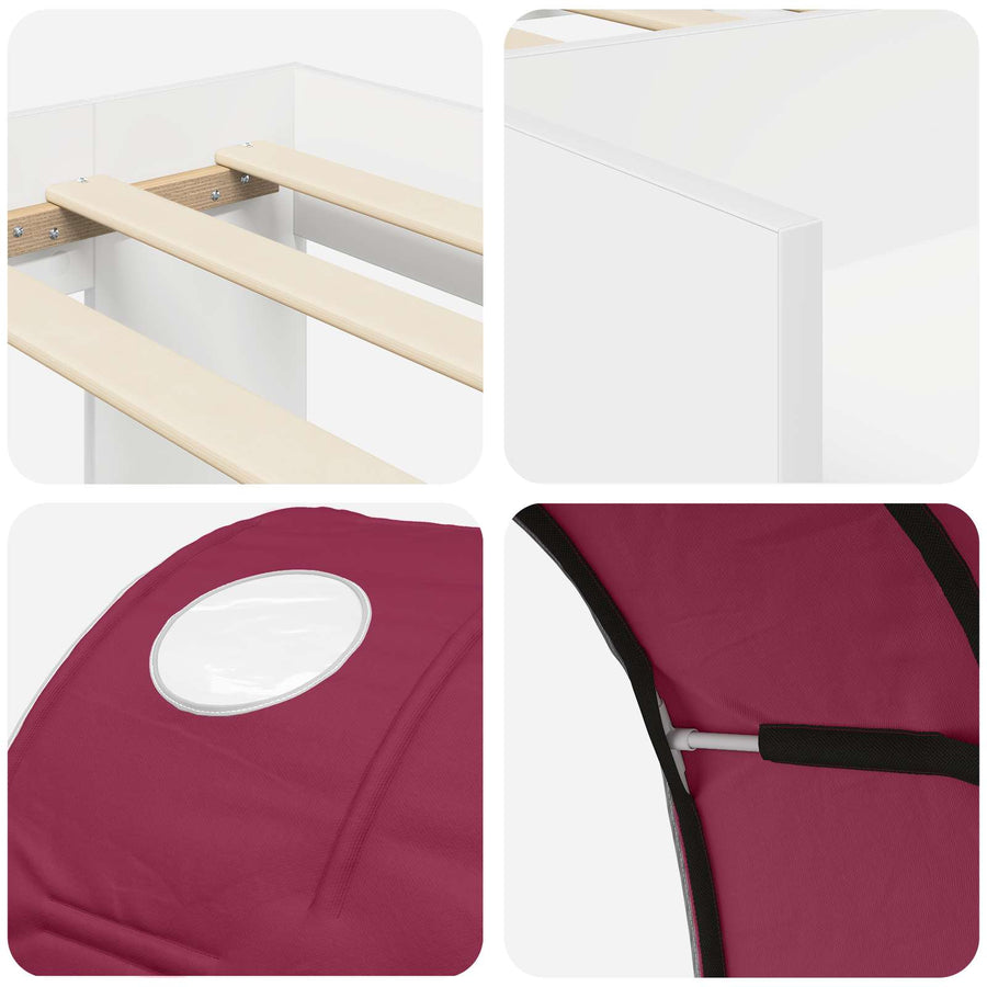 Bedframe met tunnel met plank 3 pcs Wit en Rood Bewerkt hout