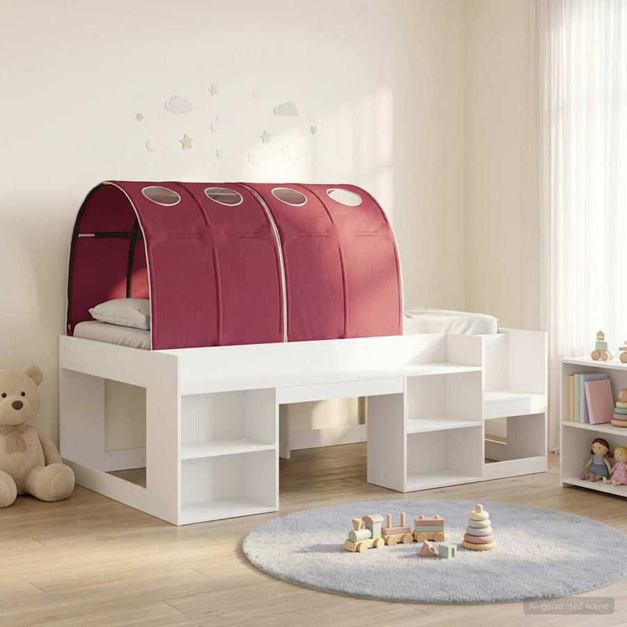Bedframe met tunnel met plank 3 pcs Wit en Rood Bewerkt hout