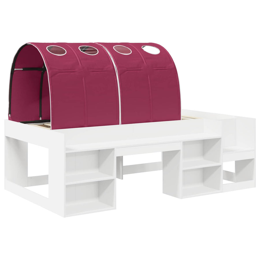 Bedframe met tunnel met plank 3 pcs Wit en Rood Bewerkt hout