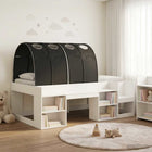 Bedframe tunnel met plank 193x118,5x65 cm wit zwart bewerkt hout