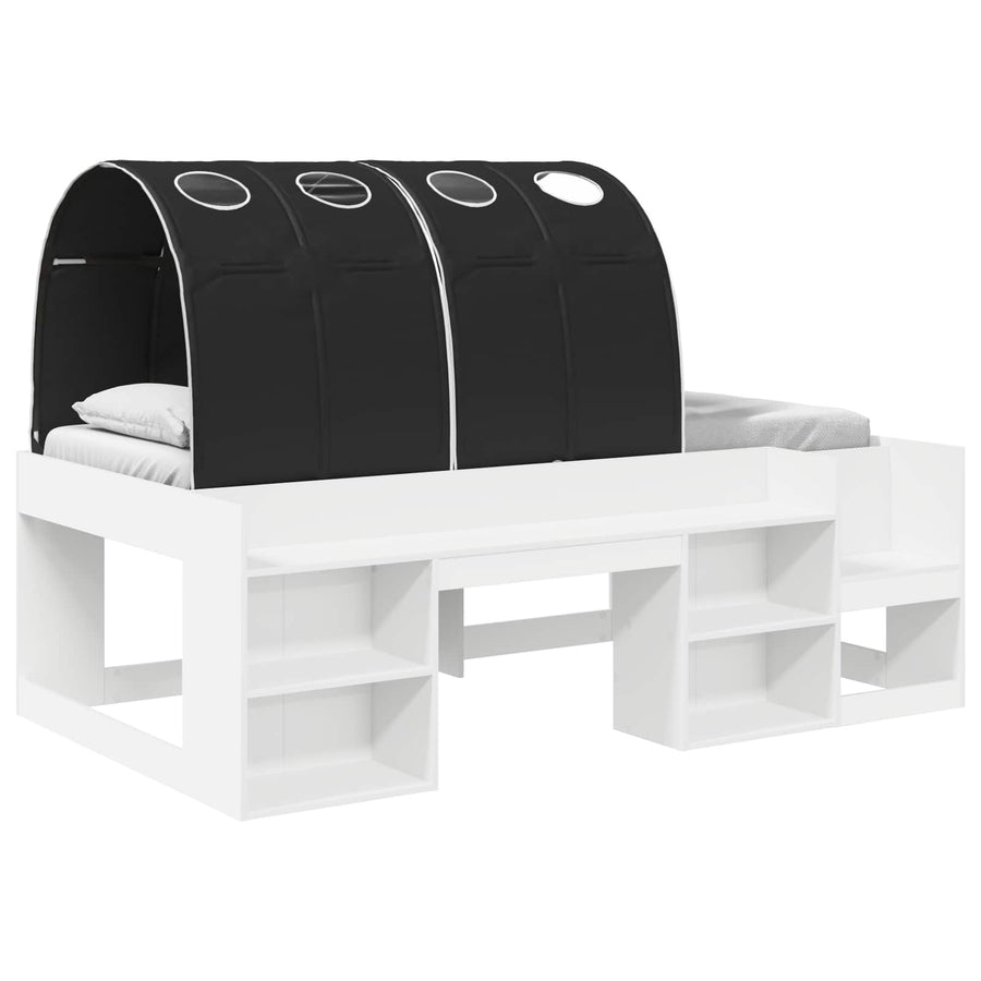 Bedframe met tunnel met plank 3 pcs Wit en zwart Bewerkt hout