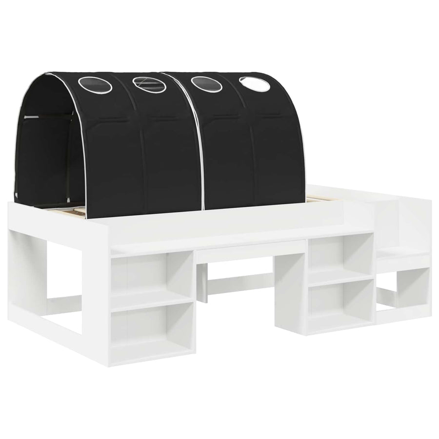 Bedframe met tunnel met plank 3 pcs Wit en zwart Bewerkt hout