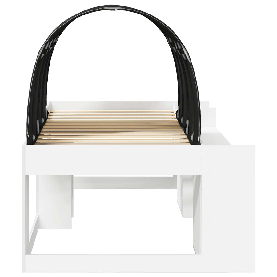 Bedframe met tunnel met plank 3 pcs Wit en zwart Bewerkt hout