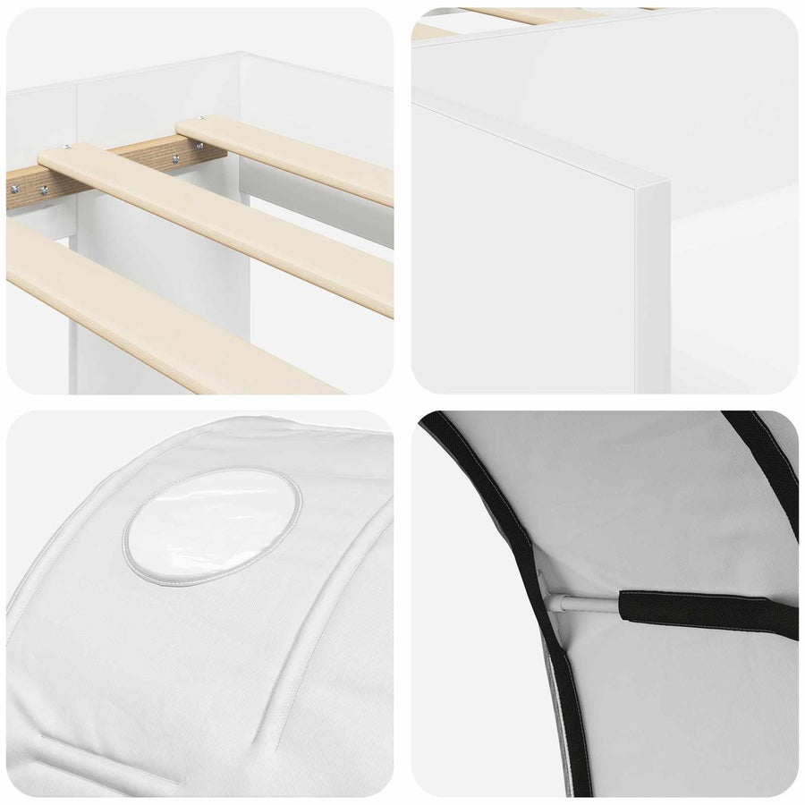 Bedframe met tunnel met plank met opslag 3 pcs Wit Bewerkt hout