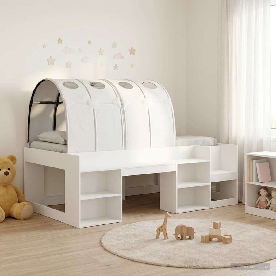 Bedframe met tunnel met plank met opslag 3 pcs Wit Bewerkt hout