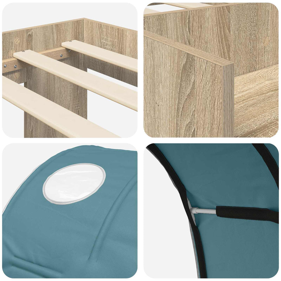 Bedframe met tunnel met plank 3 st Sonoma eiken en lichtblauw