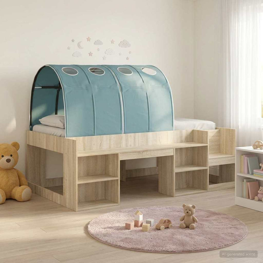 Bedframe met tunnel met plank 3 st Sonoma eiken en lichtblauw