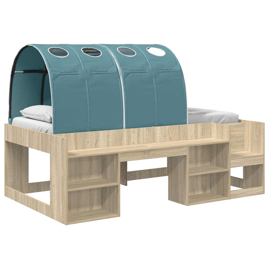 Bedframe met tunnel met plank 3 st Sonoma eiken en lichtblauw