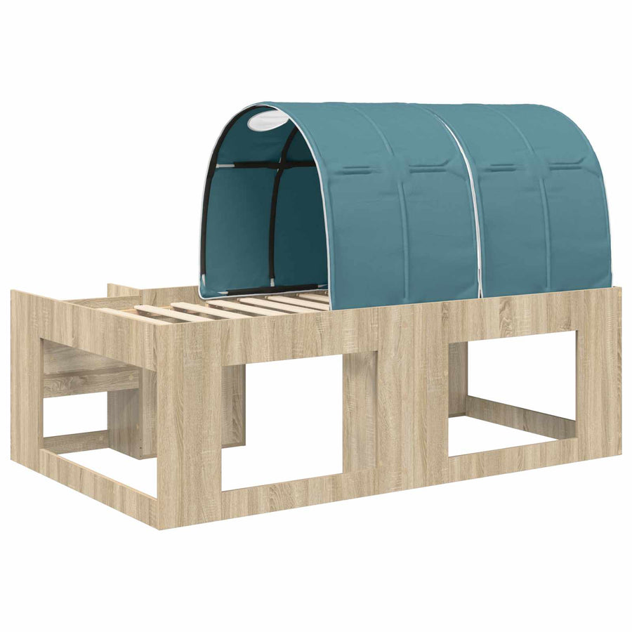 Bedframe met tunnel met plank 3 st Sonoma eiken en lichtblauw