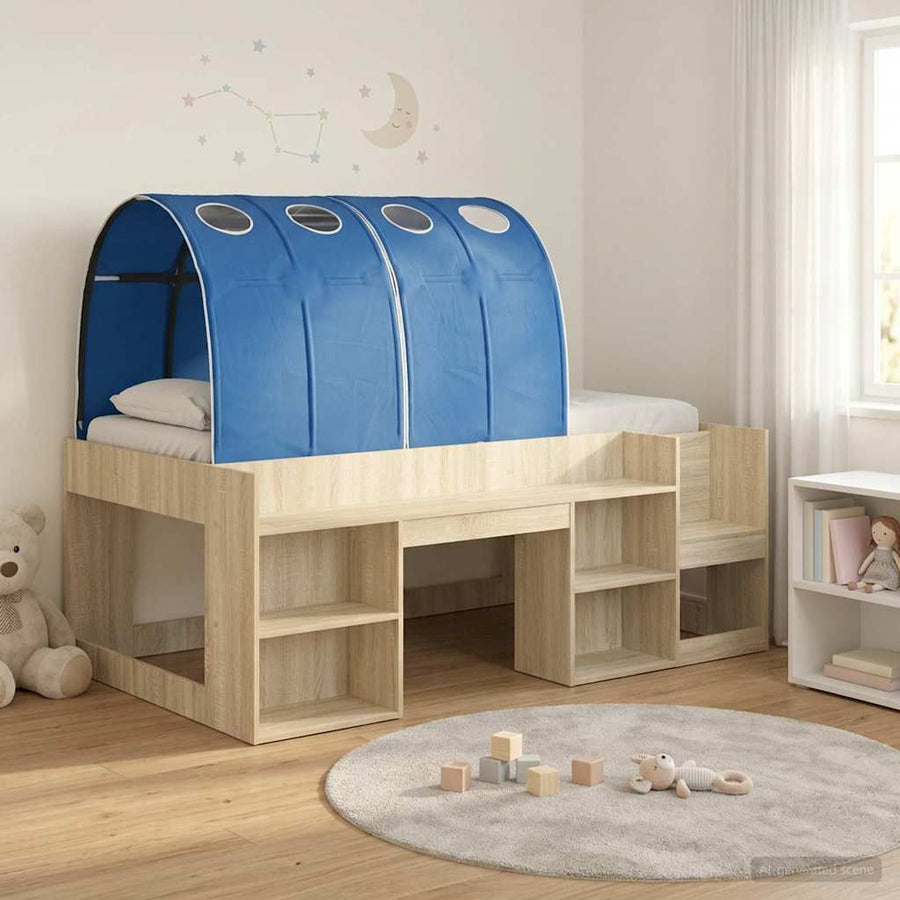 Bedframe met tunnel 3 st Sonoma eiken en blauw Bewerkt hout