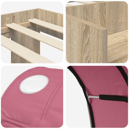 Bedframe met tunnel 3 st Sonoma eiken en roze Bewerkt hout