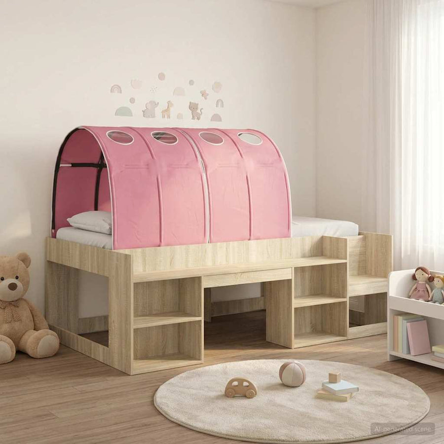 Bedframe met tunnel 3 st Sonoma eiken en roze Bewerkt hout