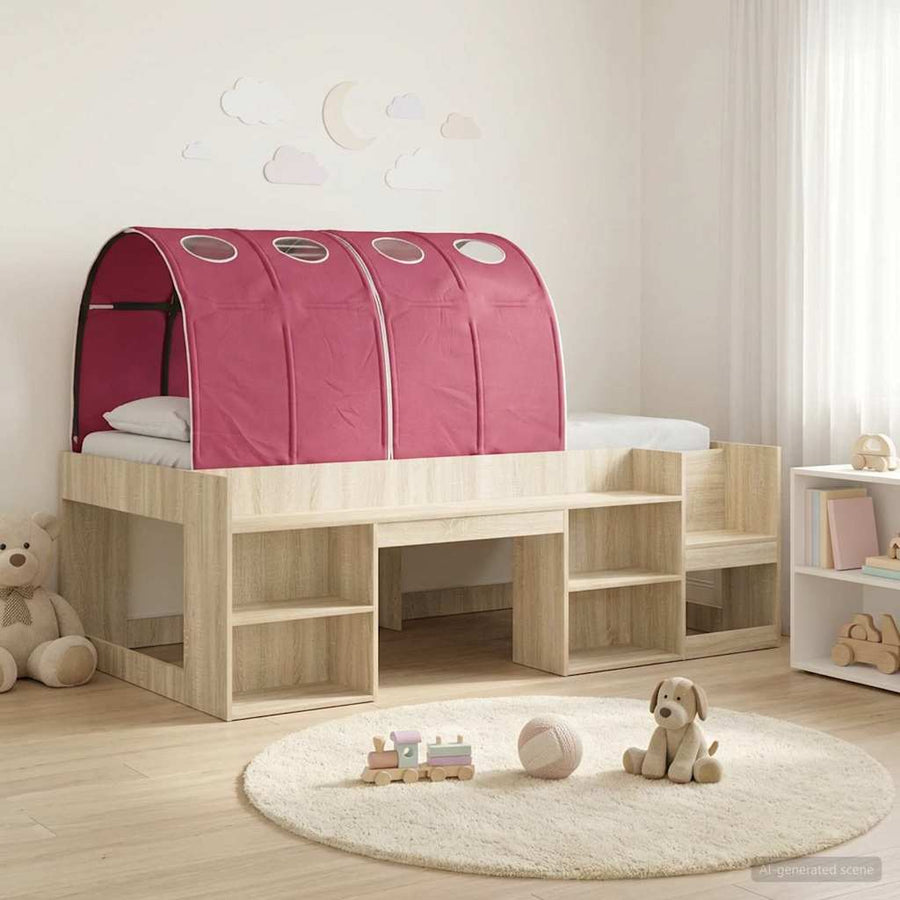 Bedframe met tunnel 3 st Sonoma eiken en rood Bewerkt hout
