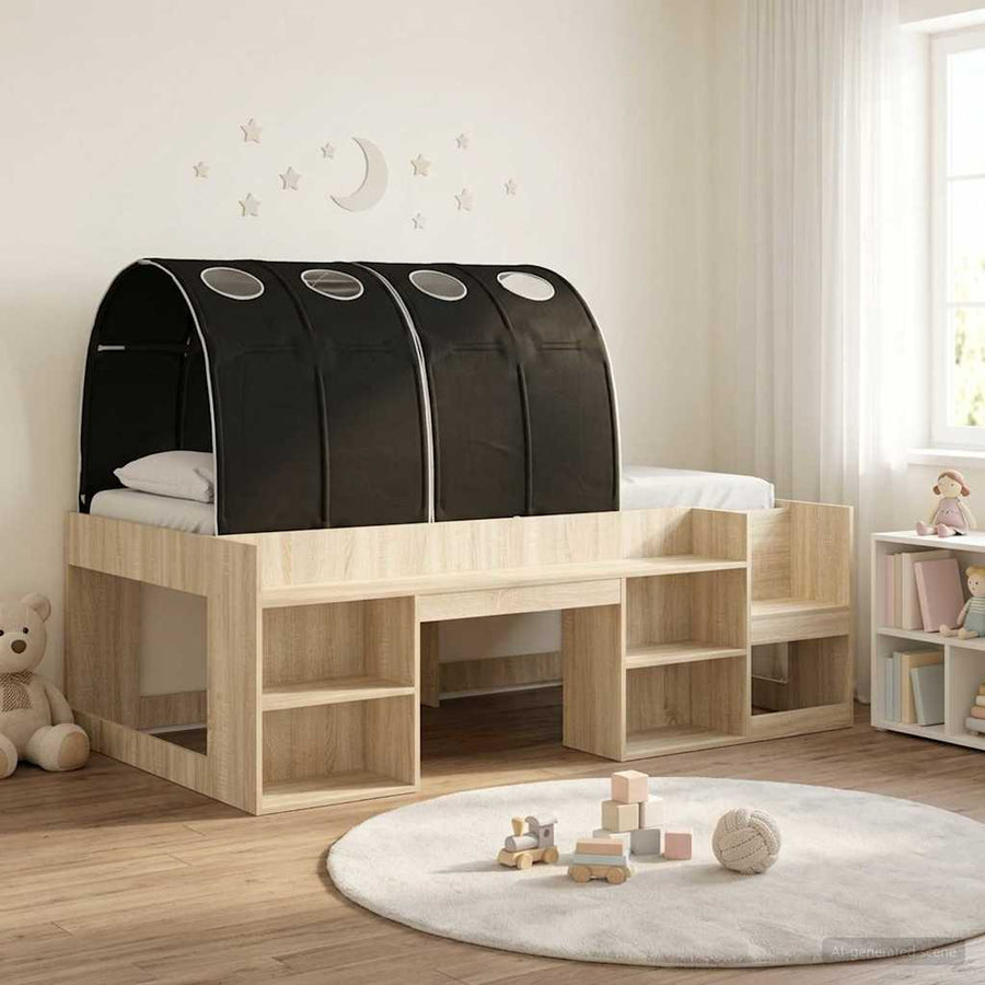 Bedframe met tunnel 3 st Sonoma Eiken en Zwart Bewerkt hout