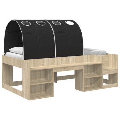 Bedframe met tunnel 3 st Sonoma Eiken en Zwart Bewerkt hout