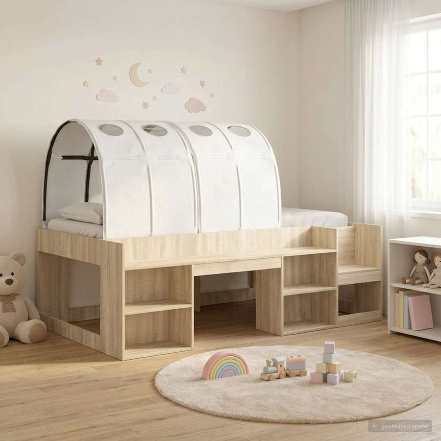 Bedframe met tunnel 3 st Sonoma eiken en wit Bewerkt hout