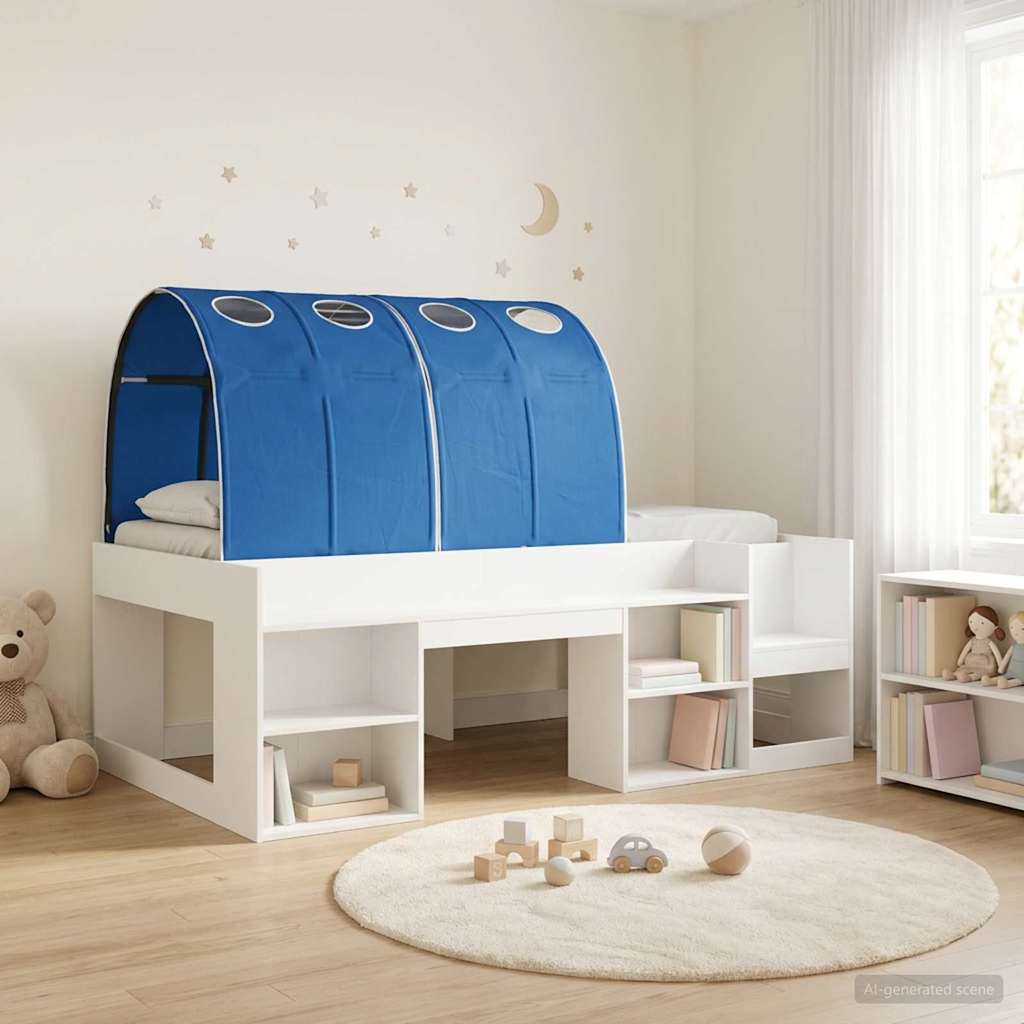 Bedframe met tunnel met plank 3 pcs Wit en Blauw Bewerkt hout