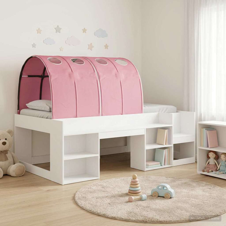 Bedframe met tunnel met plank 3 pcs Wit en Roze Bewerkt hout