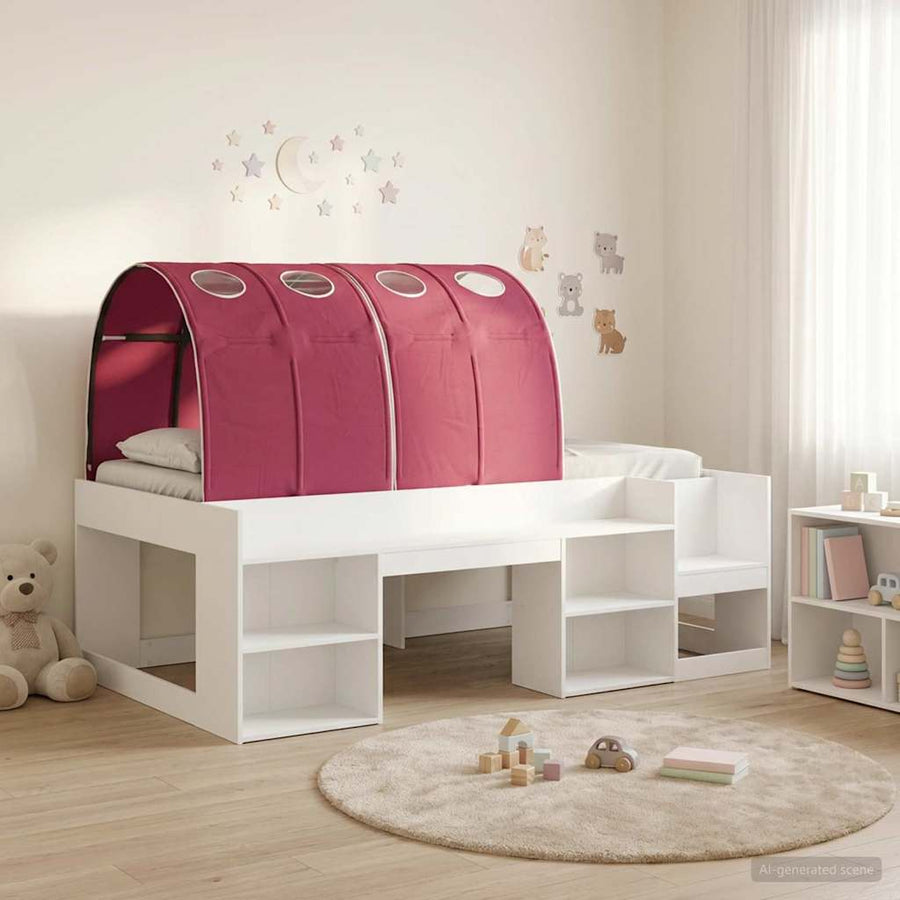 Bedframe met tunnel met plank 3 pcs Wit en Rood Bewerkt hout