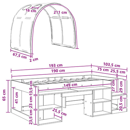 Bedframe met tunnel met plank 3 pcs Wit en Rood Bewerkt hout