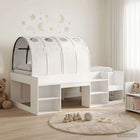 Bedframe met tunnel en opbergplank wit bewerkt hout