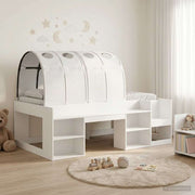 Bedframe met tunnel en opbergplank wit bewerkt hout