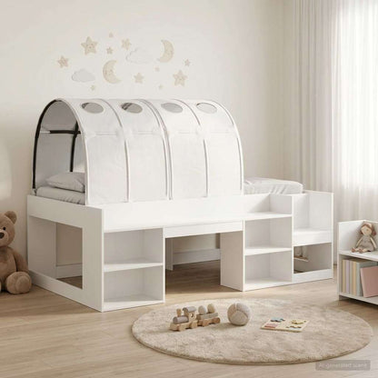 Bedframe met tunnel met plank met opslag 3 pcs Wit Bewerkt hout