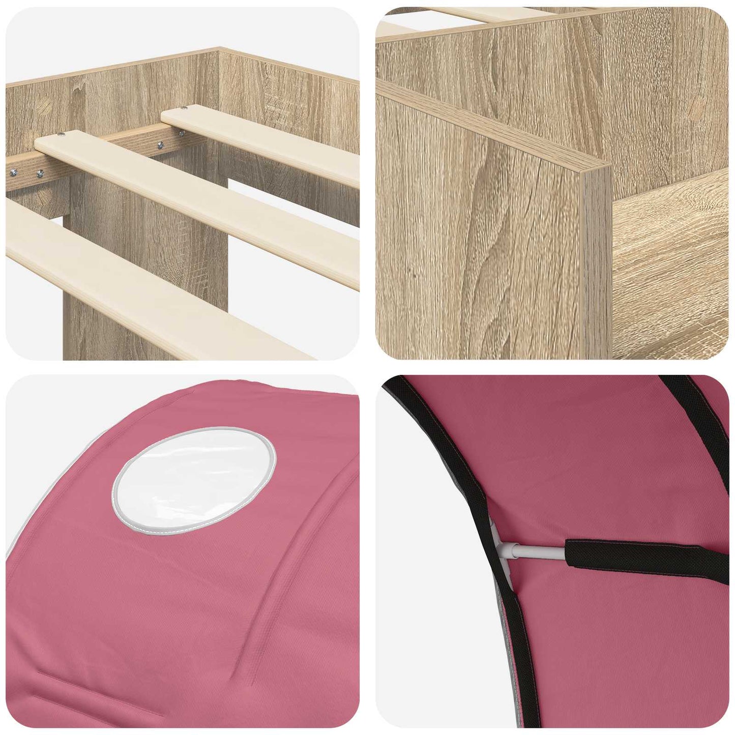 Bedframe met tunnel 3 st Sonoma eiken en roze Bewerkt hout