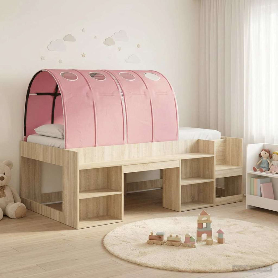 Bedframe met tunnel 3 st Sonoma eiken en roze Bewerkt hout