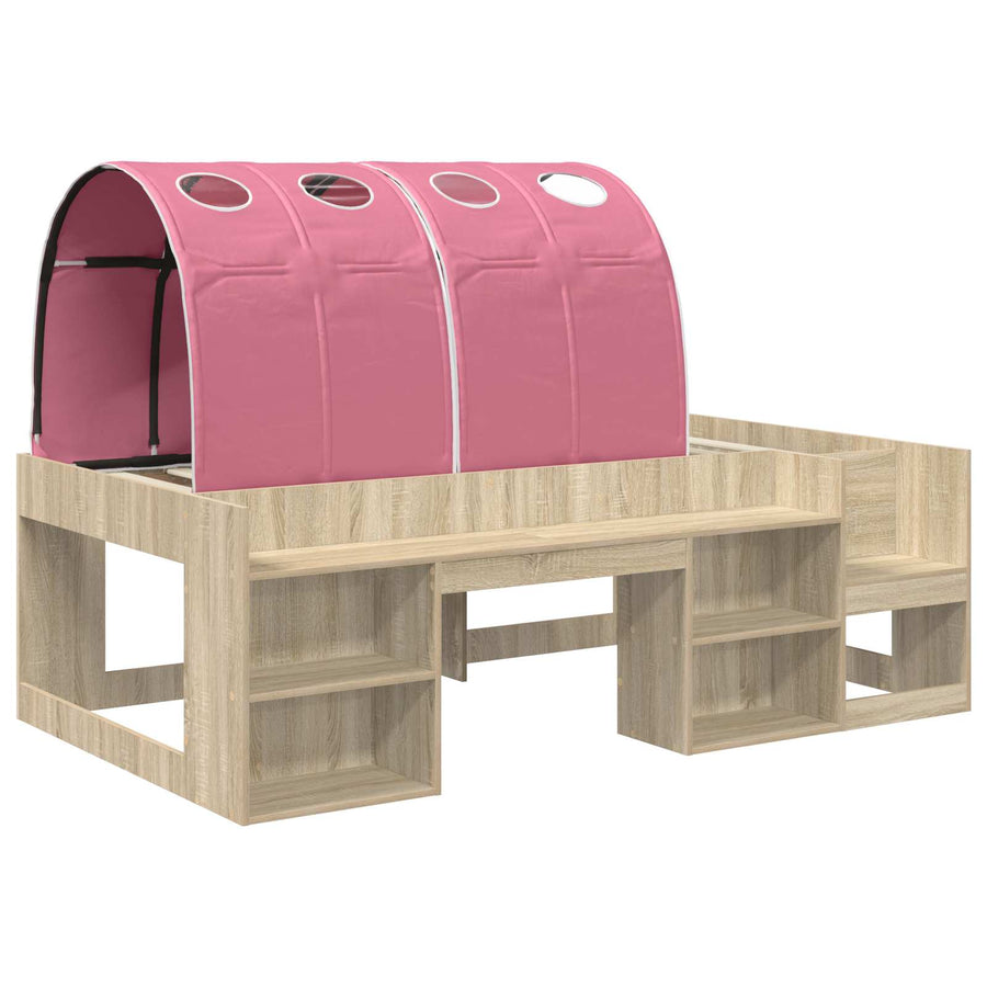 Bedframe met tunnel 3 st Sonoma eiken en roze Bewerkt hout