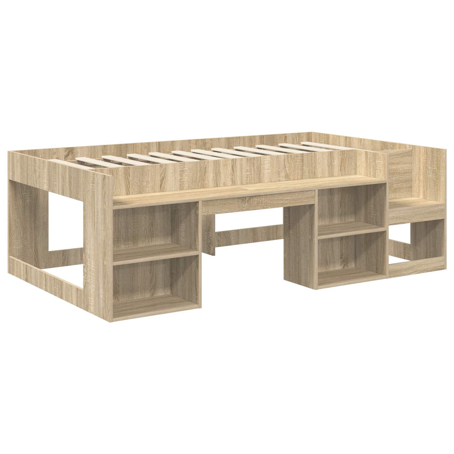 Bedframe met tunnel 3 st Sonoma eiken en roze Bewerkt hout