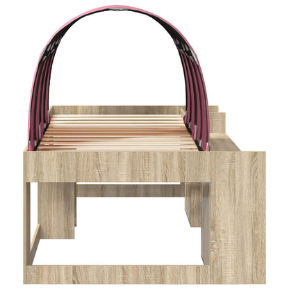 Bedframe met tunnel 3 st Sonoma eiken en roze Bewerkt hout